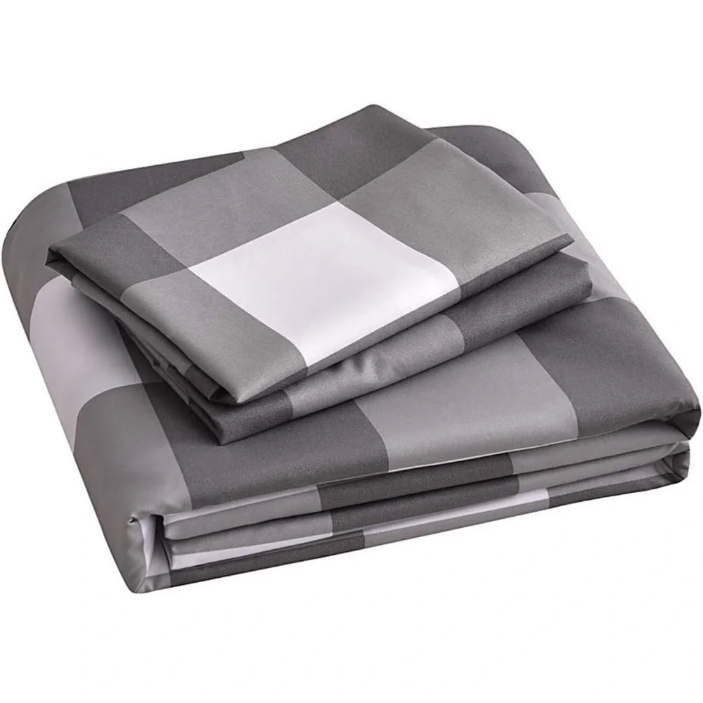 COPY Duvet Cover Set 2 Piece Grey White Buffalo Plaid - Picture 2 of 5